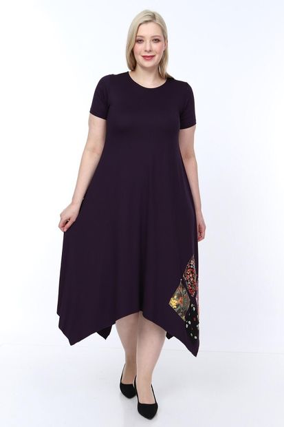 Osyoumoda Büyük Beden Asimetrik Kesim Günlük Elbise - 4
