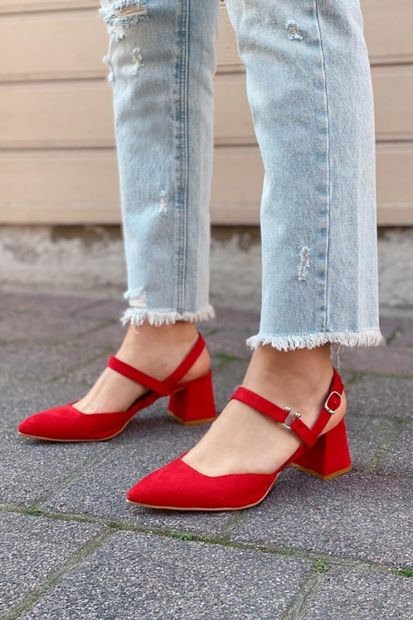 STRASWANS Xiomara Süet Topuklu Ayakkabı Kırmızı - 2
