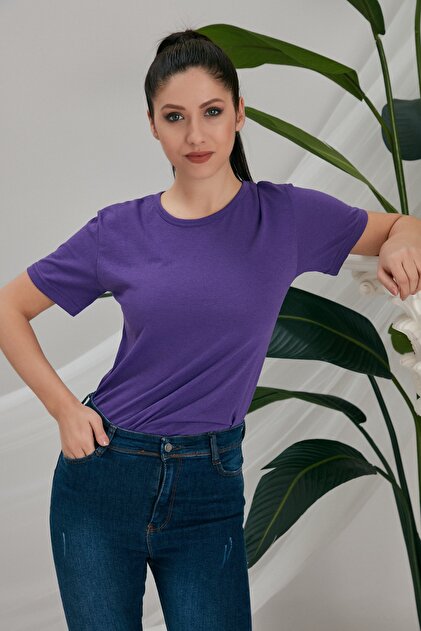 CATSPY Kadın Mor Basic Tshirt - 5