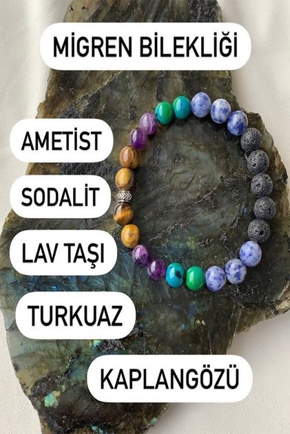Certified Natural Stone Migraine Bracelet (Ametist - Sodalite - Lava Stone - Turquoise - Tiger's Eye)