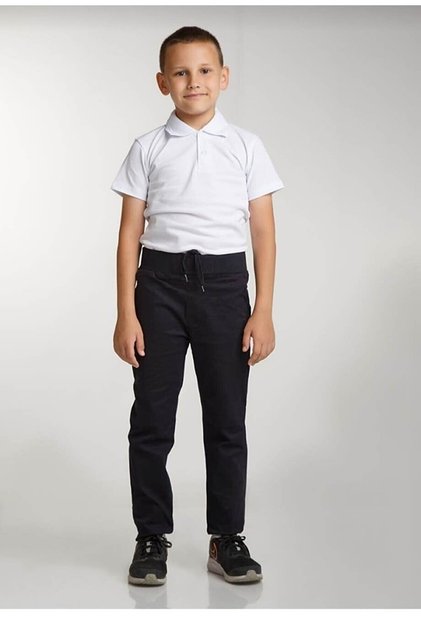 Ribbed Waist Full Elastic Canvas Fabric School Trousers