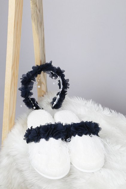 Navy Blue Alya Maternity Slippers and Crown Set