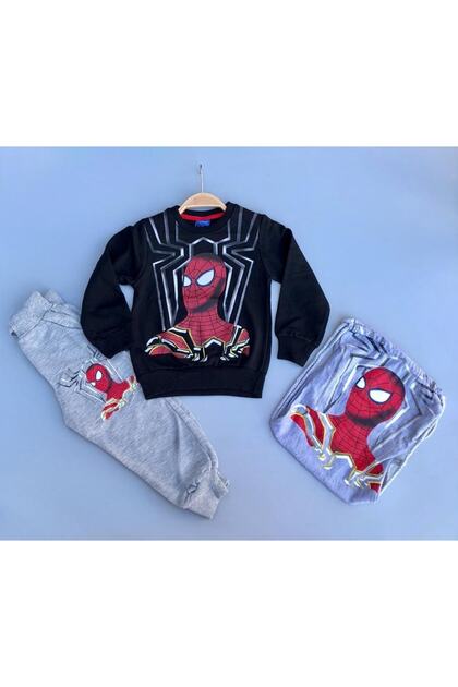Erkek Çocuk Siyah Sırt Çantalı Spiderman Eşofman Takımı