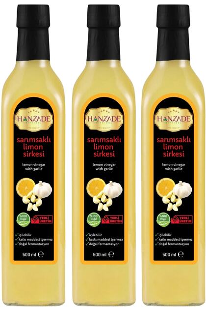 Sarımsaklı Limon Sirkesi 500 ml X 3 Adet Doğal Fermante Saf Lemon Vinegar With Garlic (SL-486030)