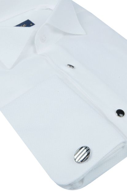 Centone Beyaz Comfort Fit Duble Manşet Gömlek 19-0212 - 3