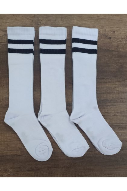 Girls' Knee-Length Striped School Socks 3 Pairs of Cotton