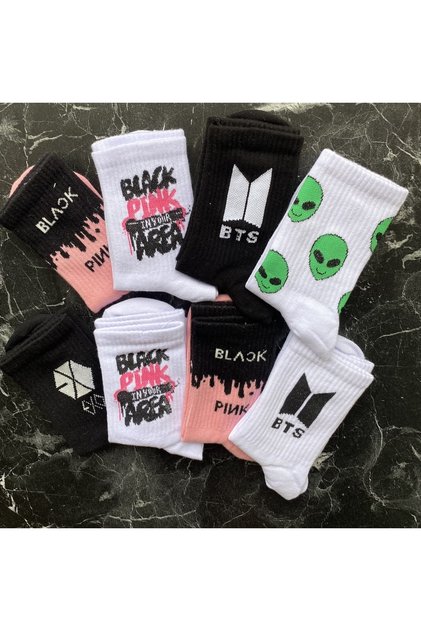Unisex 8-Piece Series Bts Black Pink Exo Korean College Tennis Socks