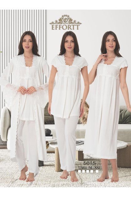 Women's Ecru Pregnant Postpartum 4-Piece Dressing Gown Pajama Nightgown Set