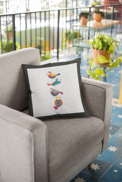 43x43cm Premium Thai Feather Woven Fabric with Birds Double Sided Throw Pillow Pillowcase Krl212