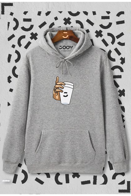 Unisex Glass Printed Gray Hooded Sweatshirt