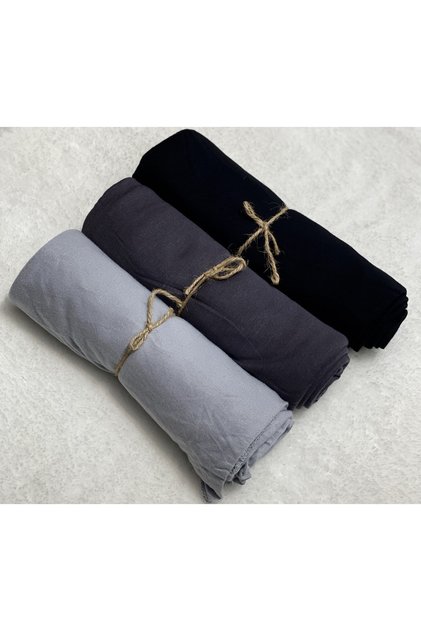 Combed Cotton Shawl Set of 3 (Light Gray - Smoked - Black) Jersey Shawl Lycra Shawl Jersey Hijab Lycra Hijab