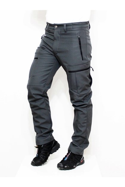 Gray Zipper Cargo Pocket Softshell Trousers