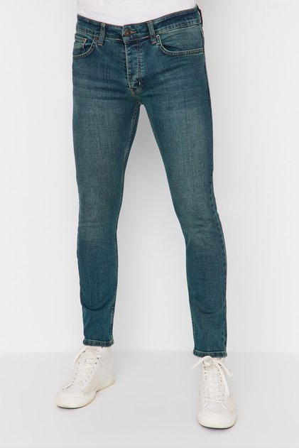 Indigo Skinny Fit strečové džíny s úzkým střihem a vintage vzhledem TMNAW22JE0311