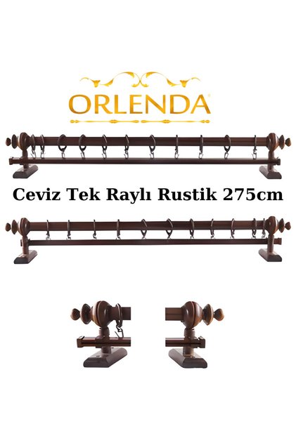 Ahşap Başlıklı Alminyum Boru Rustik Perde Askısı Tek Raylı 275cm