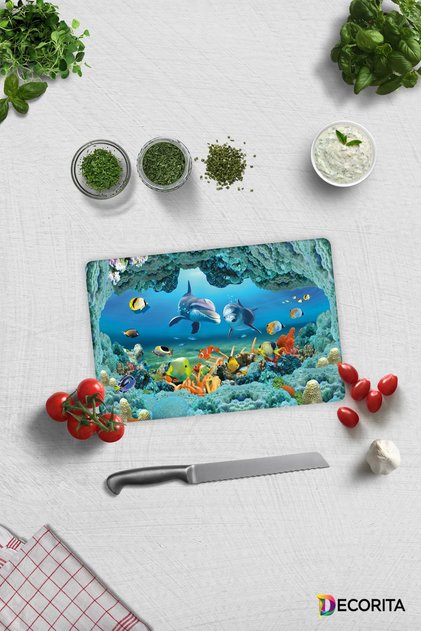 Aquarium Patterned | Glass Cutting Board - Glass Cutting Board | 20cm X 30cm