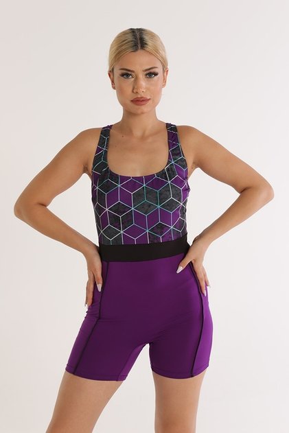 Women's Purple Geometric Pattern Swim Trunks