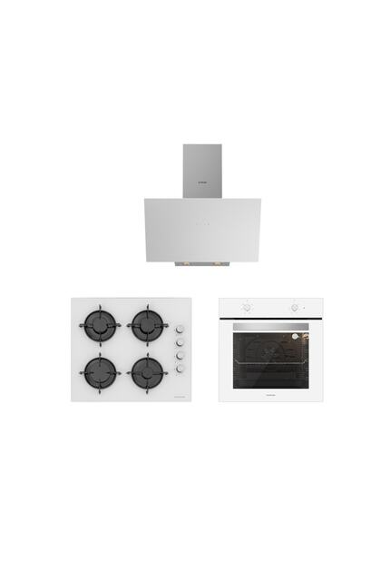 3'lü Beyaz Cam Ankastre Set (3481 Flam 60 Beyaz+cs5349w01+bo6501w01)