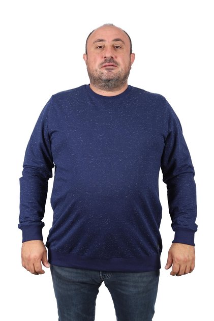 Large Size Sweatshirt Crew Neck Leather Arma 22703-navy blue