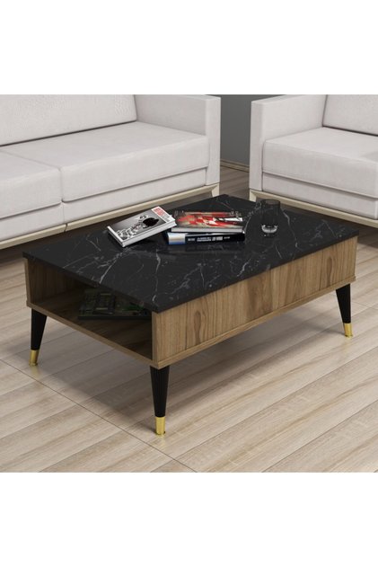 Kahverengi Modern Mermer Desenli Orta Sehpa
