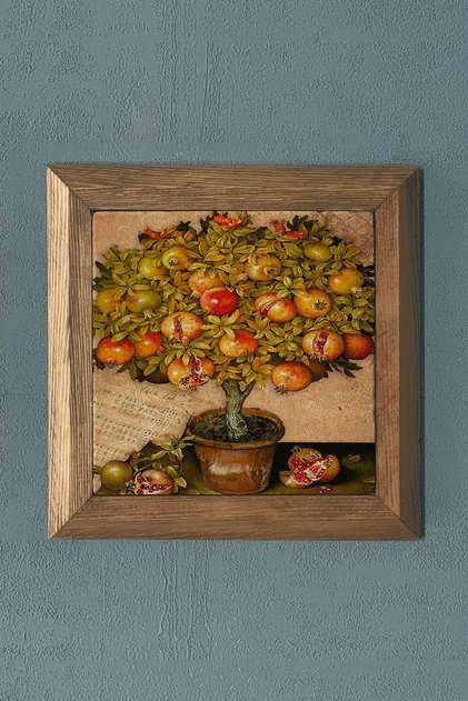 Masif Çerçeveli Bereket Sembolü Nar Tablo- 28x28 Cm