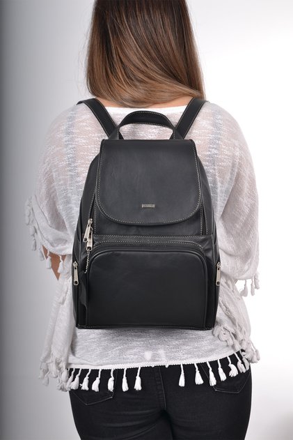 Women's Black Genuine Leather Backpack