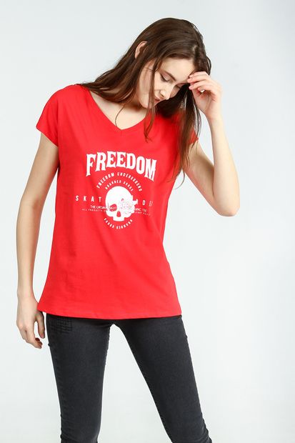 Collezione Kırmızı Kadın Sıyah Spor Regular Kısa Kol T-shirt - 2