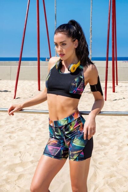 Patterned Black Short Sports Leggings