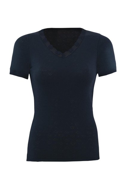 1269 Women's Black V-Neck Lace Short Sleeve Thermal