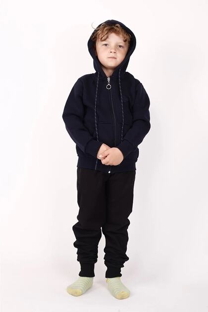 Unisex Children's Hooded Zippered Three Thread Winter Fleece School Sweatshirt Cardigan