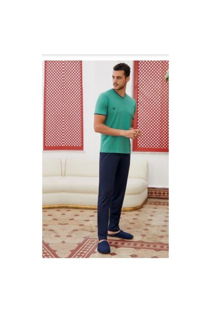Eros Long Sleeve Cotton Men's Pajama Set Green