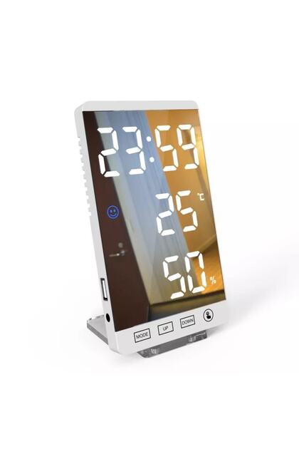 6 Inç Dijital Aynalı Led Ekran Masa Saati Alarm Sıcaklık Nem Usb