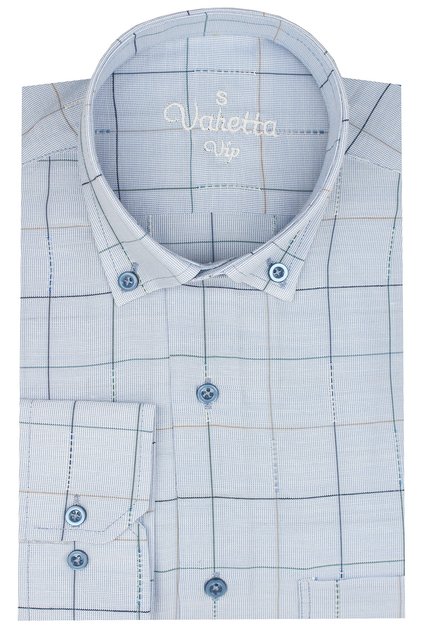 Men's Sky Blue Checkered Long Sleeve Classic Cut Collar Buttoned Shirt