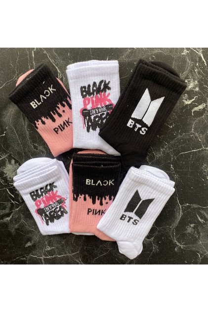 Șosete unisex, 6 piese, negre Ping Bts Exo Cheerful College de tenis