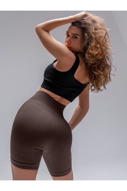 Dublin Model Pantaloni scurți motociclist fără cusături cu talie înaltă Culoare cafea027