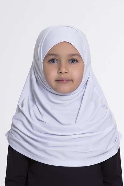 White Practical Ready Snap Children's Hijab Bonnet Sandy Fabric Self Bonnet 78_42