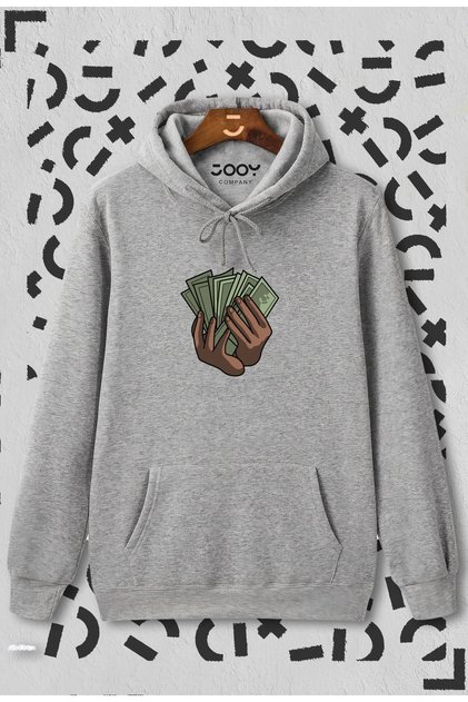 Money Printed Gray Hooded Sweatshirt