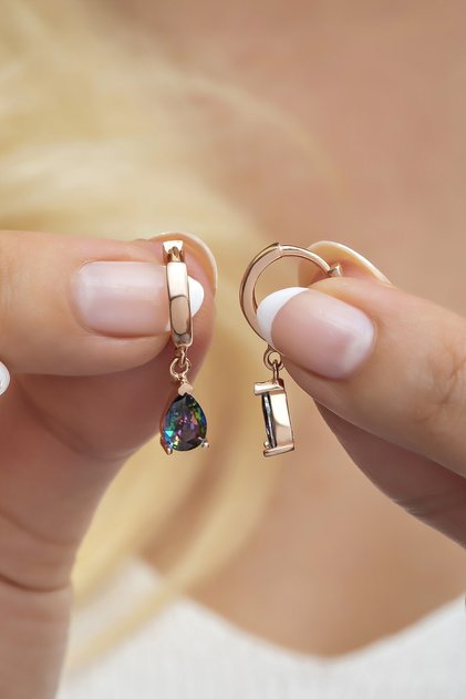 925 Ayar Gümüş 10 Mm Sallantılı Mistik Topaz Taşlı Damla Küpe