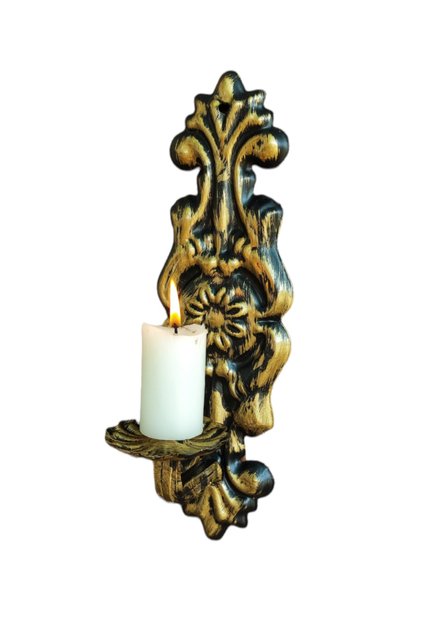 Mumluk Duvar Şamdanı Aplik Ev Bahçe Balkon Ofis Dekorasyonu Özel Tasarım Hediye 31x10cm Eskitme Gold