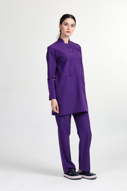 Lycra Cotton Hijab Doctor Nurse Uniform Set Purple