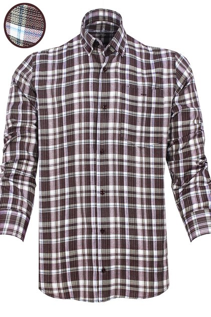 Men's Burgundy Checkered Long Sleeve Classic Cut Collar Buttoned Shirt