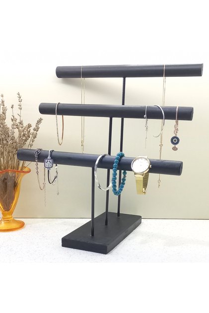 Wood - Black Coated Steel Jewelry Stand Jewelry Organizer Jewelry Organizer