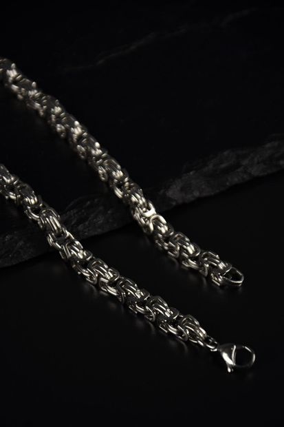 MedBlack Jewelry Gümüş Kalın Kral Zincir 316l Çelik Kolye 55cm 5 mm - 3