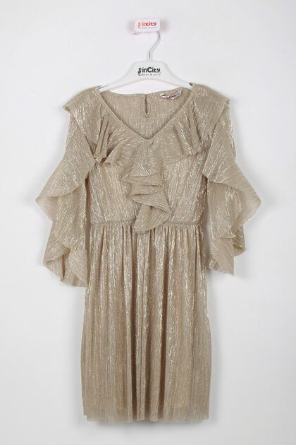 Girl's Gold Yellow Long Dress with Collar