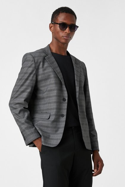Men's Gray Plaid Jacket 3WAM50021HW