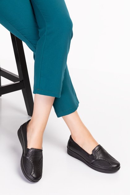 Women's Black Genuine Leather Special Shoes for Bone Protrusion