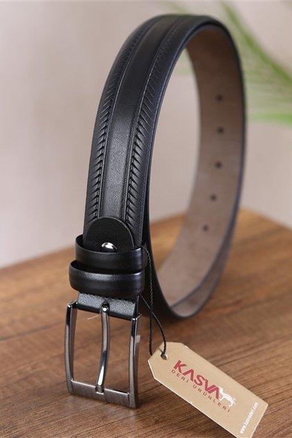 3.5 Cm Black Patterned Artificial Classic Belt