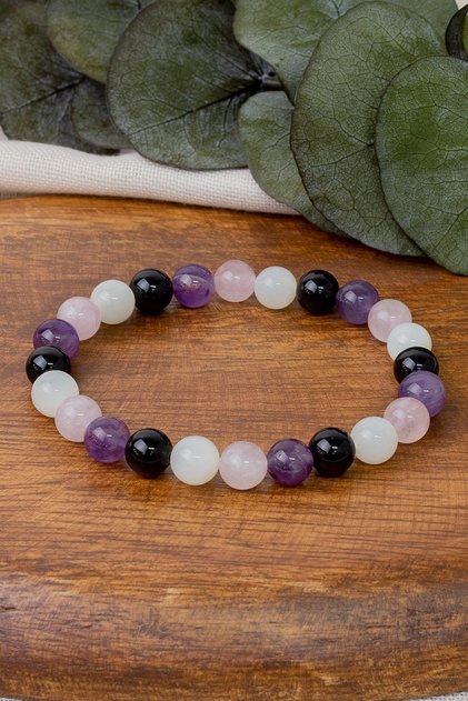 Amethyst, Pink Quartz, Obsidian, Moon Stone Bracelet