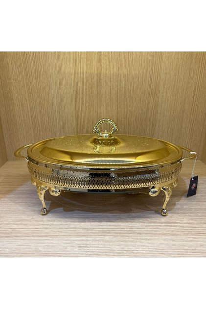Gold Plated Oval Food Serving with Heater 41 X 26.5 Cm