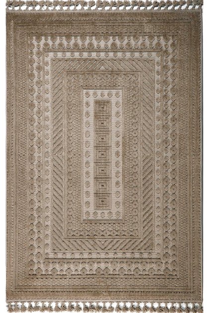 Deco Alvin 12621 Yeni Yüksek Kalite Modern Kabartmalı Örgü Saçaklı Bej Salon Halısı