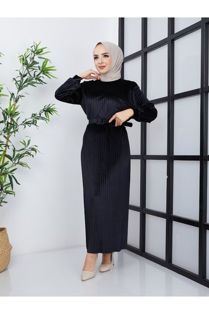 Rochie plisată din țesătură din catifea pentru femei